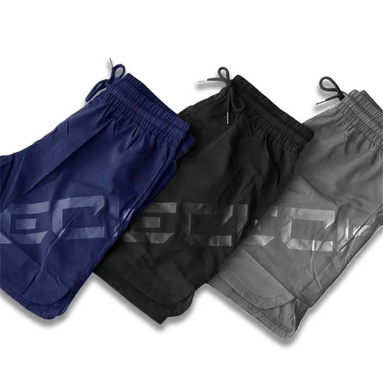Men's elastic thin training running shorts in knee-length design with quick-drying nylon blend fabric