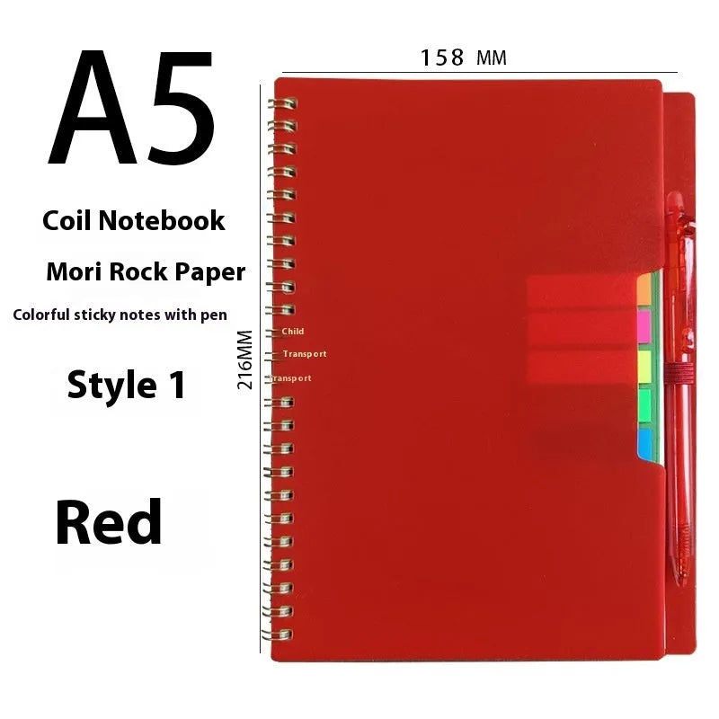Erasable coil notebook with waterproof stone paper and erasable pen on desk
