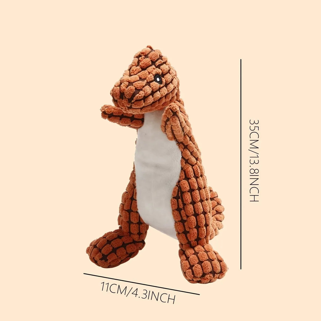 Bite-resistant dog chew toy with sound in orange colour, measuring 35cm long