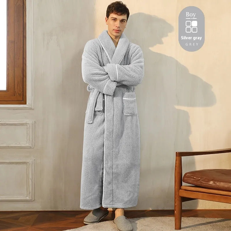 Thickened flannel couple's bathrobe set for winter in multiple colour options