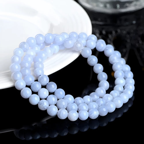 Natural blue agate bracelet with multi-circle patterns and striped crystal beads in original Ruyi design