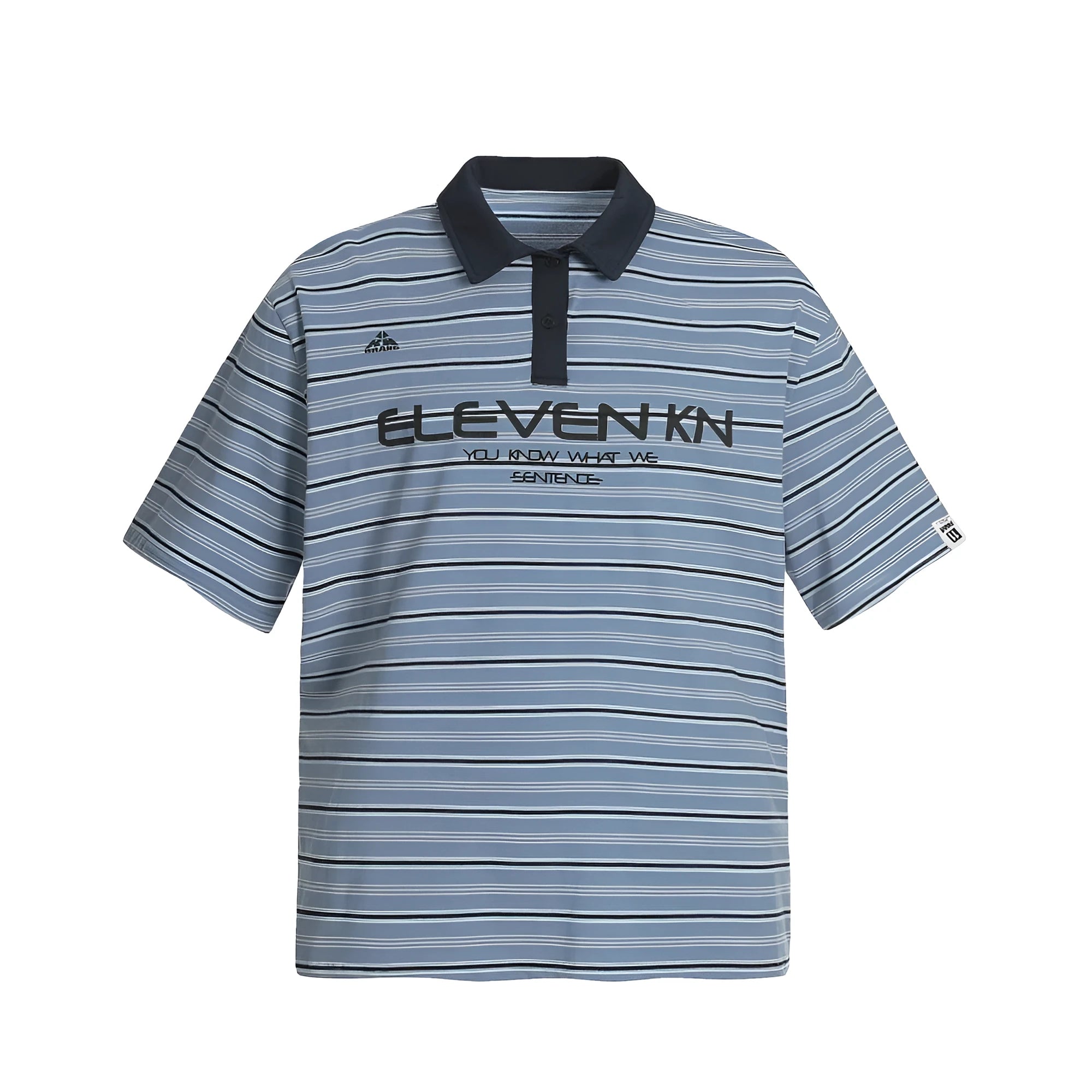 Vintage blue stripe short-sleeved polo shirt with loose fit on mannequin