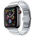 Stainless steel Apple Watch band with butterfly buckle clasp in silver colour