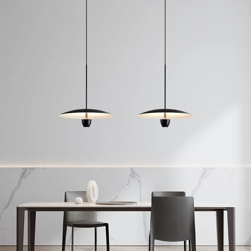 Black modern minimalist ceiling chandelier with warm white light, 400mm wide.