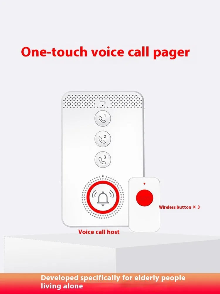 White voice emergency alert device with one buzzer unit and three separate emergency call buttons.