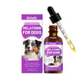 60ml dog melatonin supplement bottle with calming ingredients and probiotics
