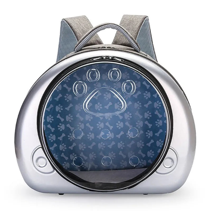 Transparent space capsule cat carrier bag in PC canvas, shown in Rose Gold, Luxury Silver, and Champagne Gold colour variants.