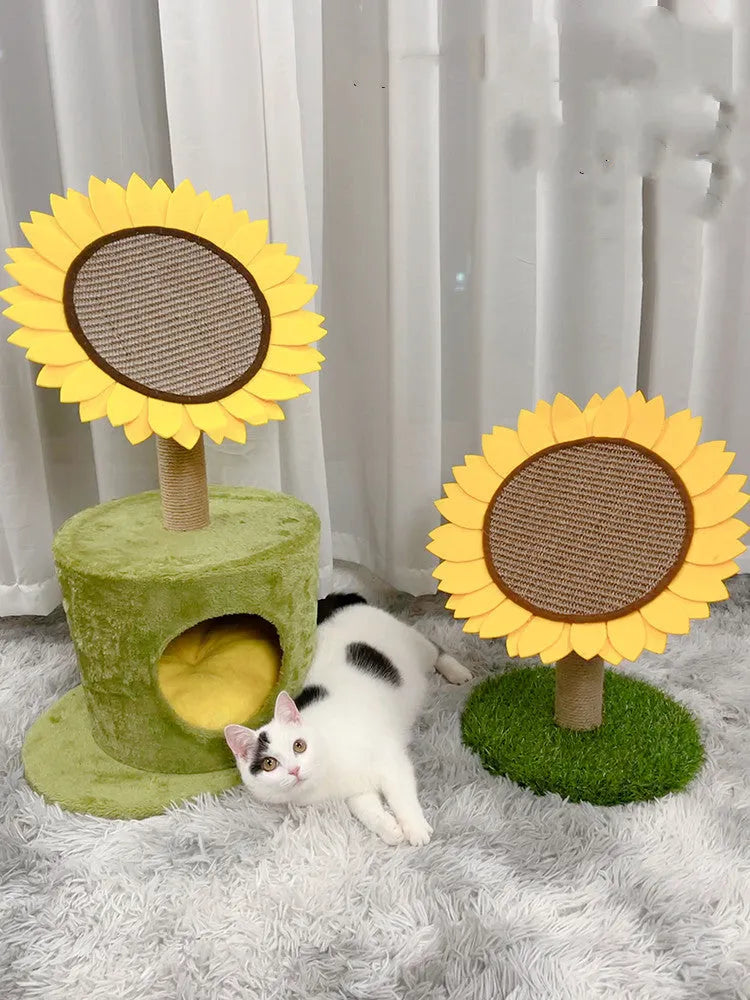 Natural sisal cat scratching board with nest house in imitated lawn sunflower colour