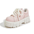 Women's casual leather shoes with thick rubber foam soles in beige or pink solid colours