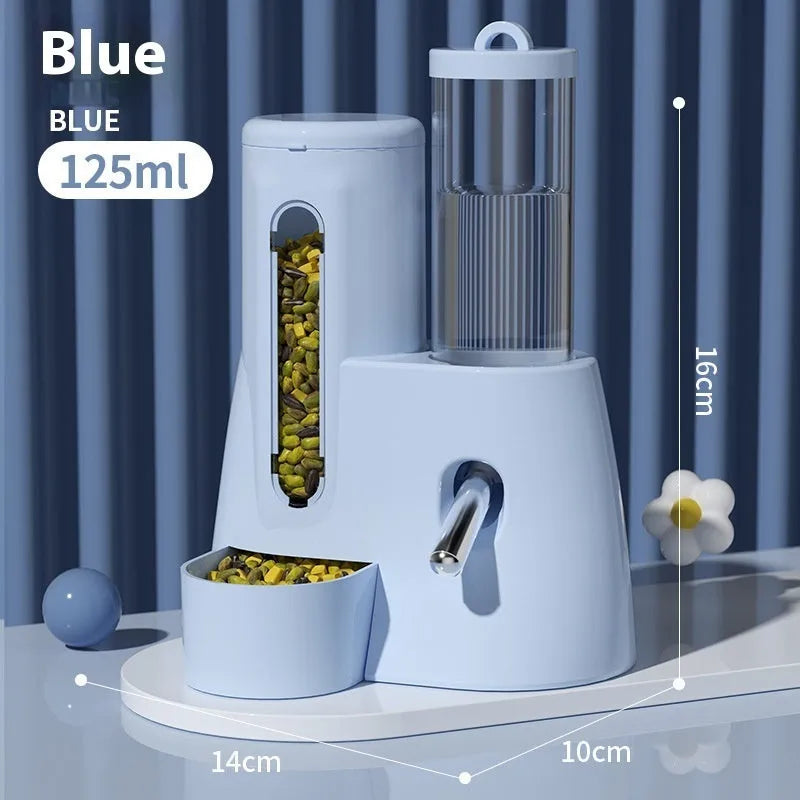 Blue hamster automatic drinking water feeder with kettle food basin for small rodent cages