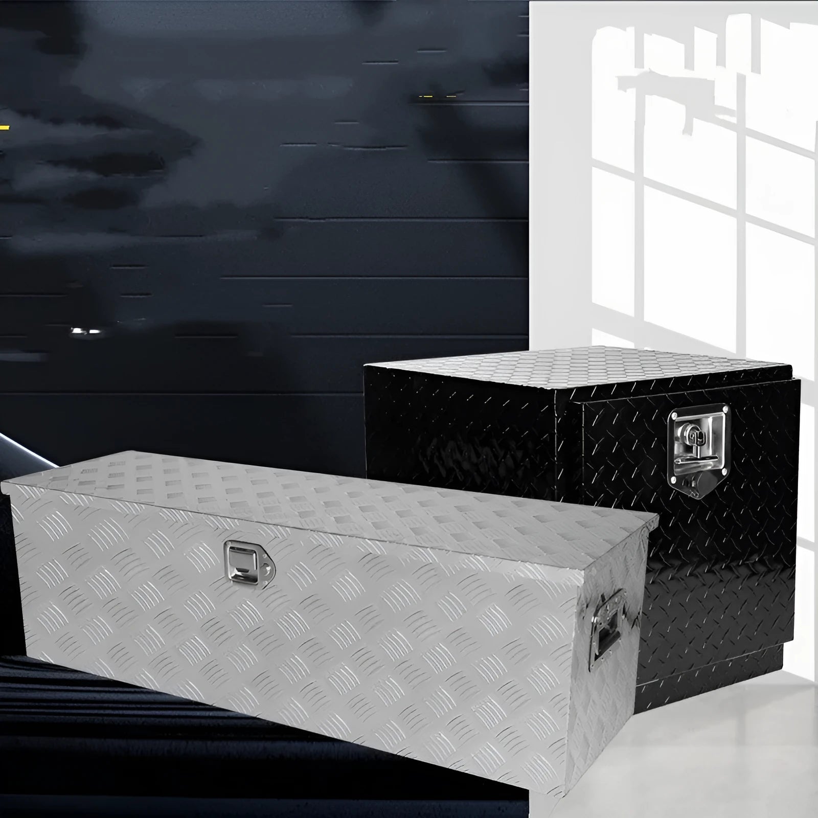 26-inch black aluminium alloy tool case with T-casting design and secure latches