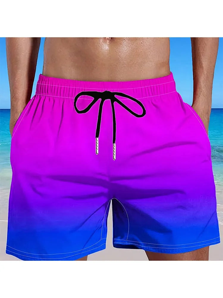 Men's gradient colour 3D digitally printed sports shorts in mesh fabric.