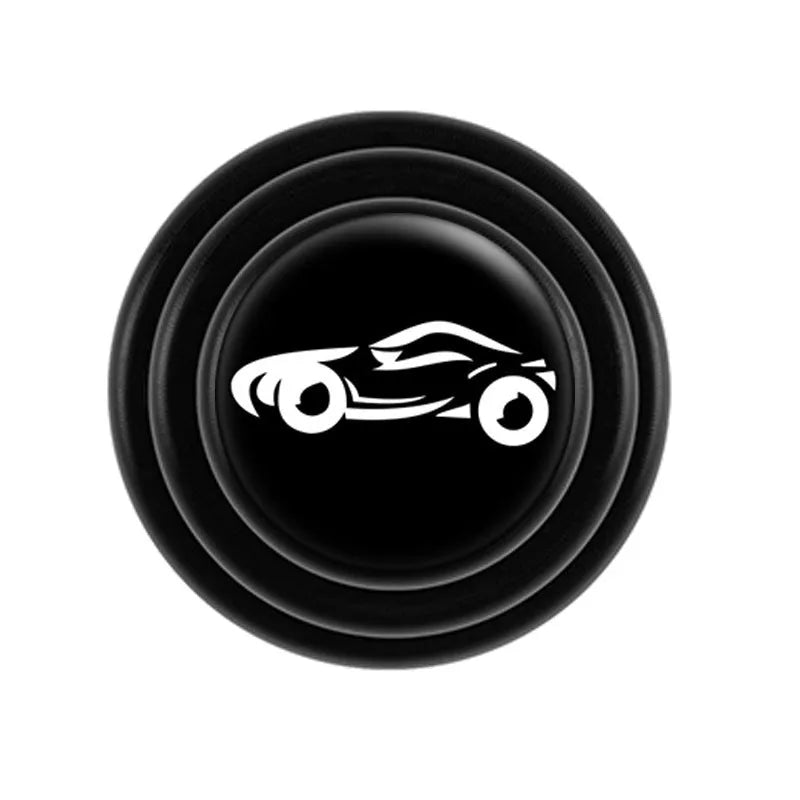 Black and luminous silicone car door shock pads showing 20mm thickness and adhesive backing