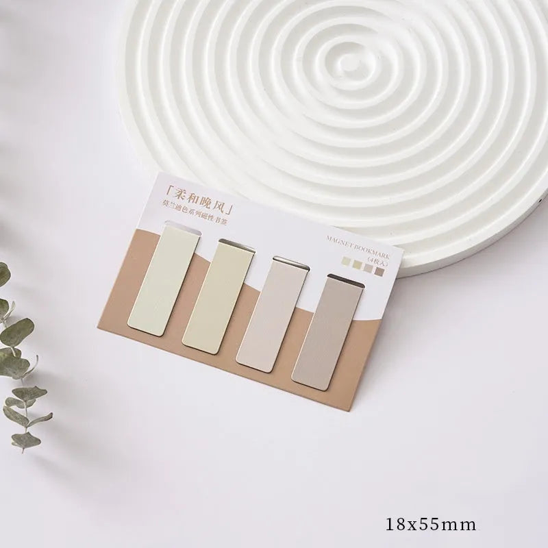 Set of four Morandi colour magnetic bookmarks showing miniature size and magnetic closure design