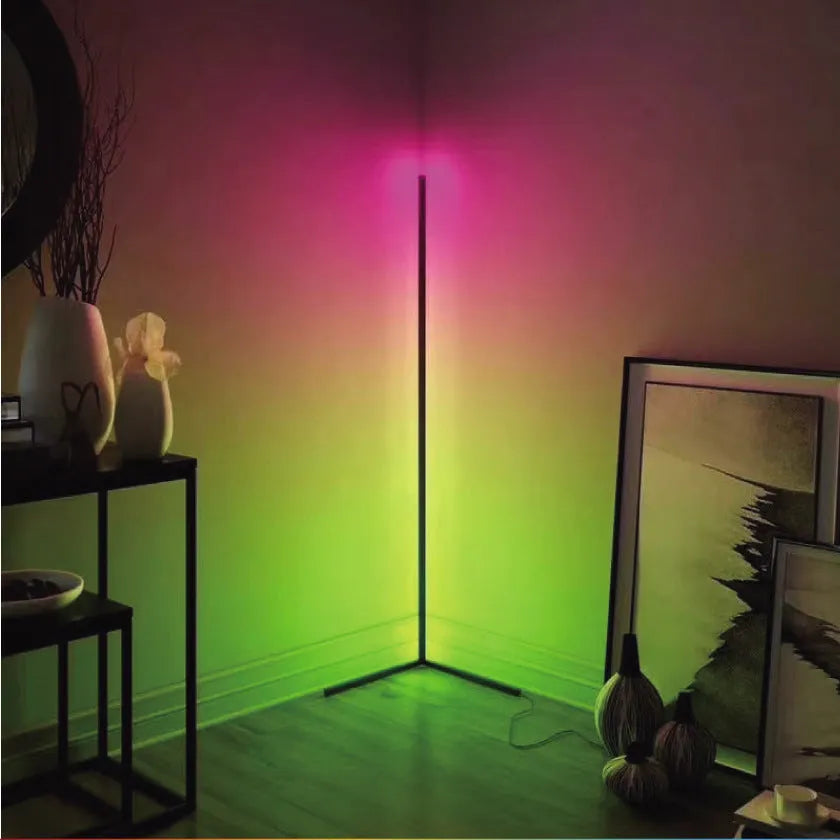 Black smart floor lamp with RGB colour changing and music synchronisation capabilities