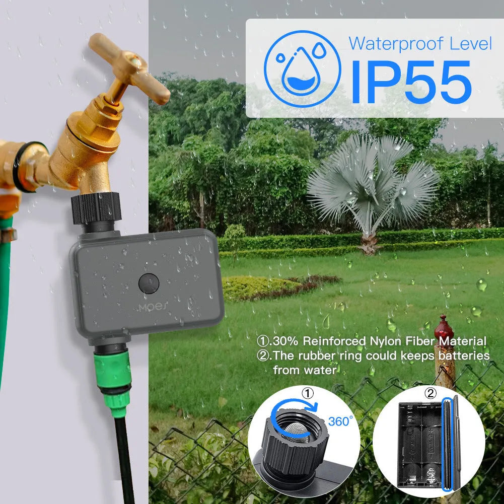 Bluetooth garden irrigation timer with smartphone app control for automated watering schedules