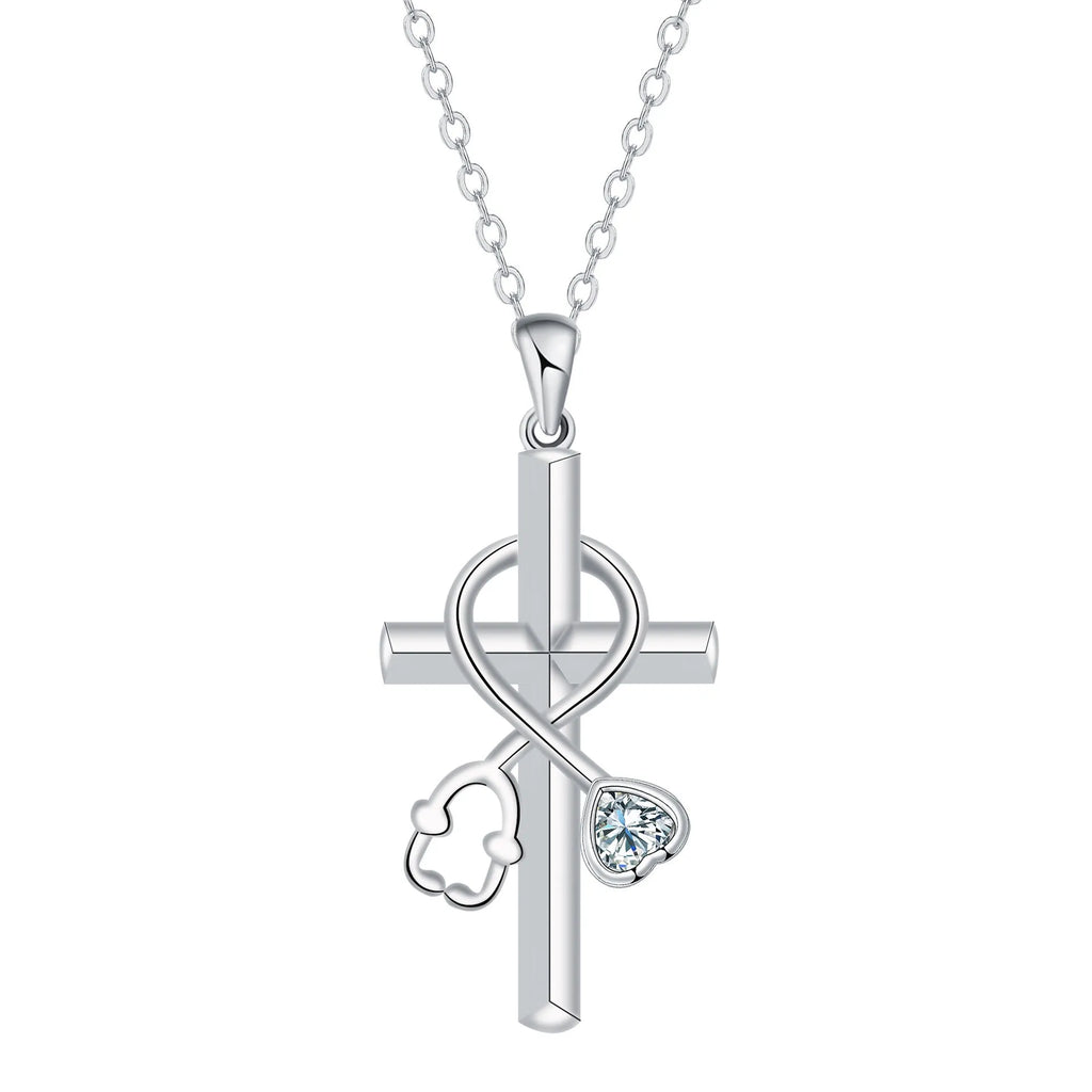 Cross stethoscope necklace with electroplated copper pendant on cross chain
