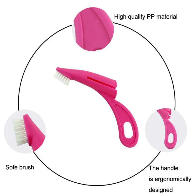 Red and white pet finger toothbrushes with silicone bristles for dog and cat dental cleaning.