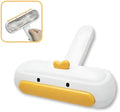 White portable pet hair remover tool with yellow duck cartoon design and polyester bristles