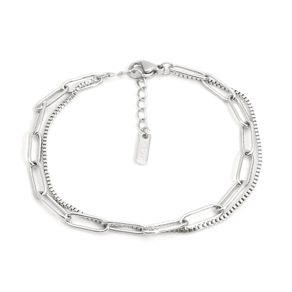 Double layer titanium steel bracelet for women in gold or silver electroplated finish