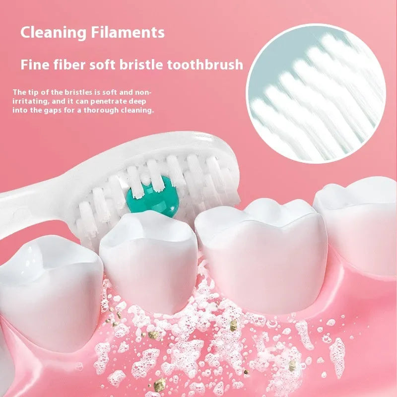 Box of Bead disposable toothbrushes showing mint, peach, and plum green tea flavour options.