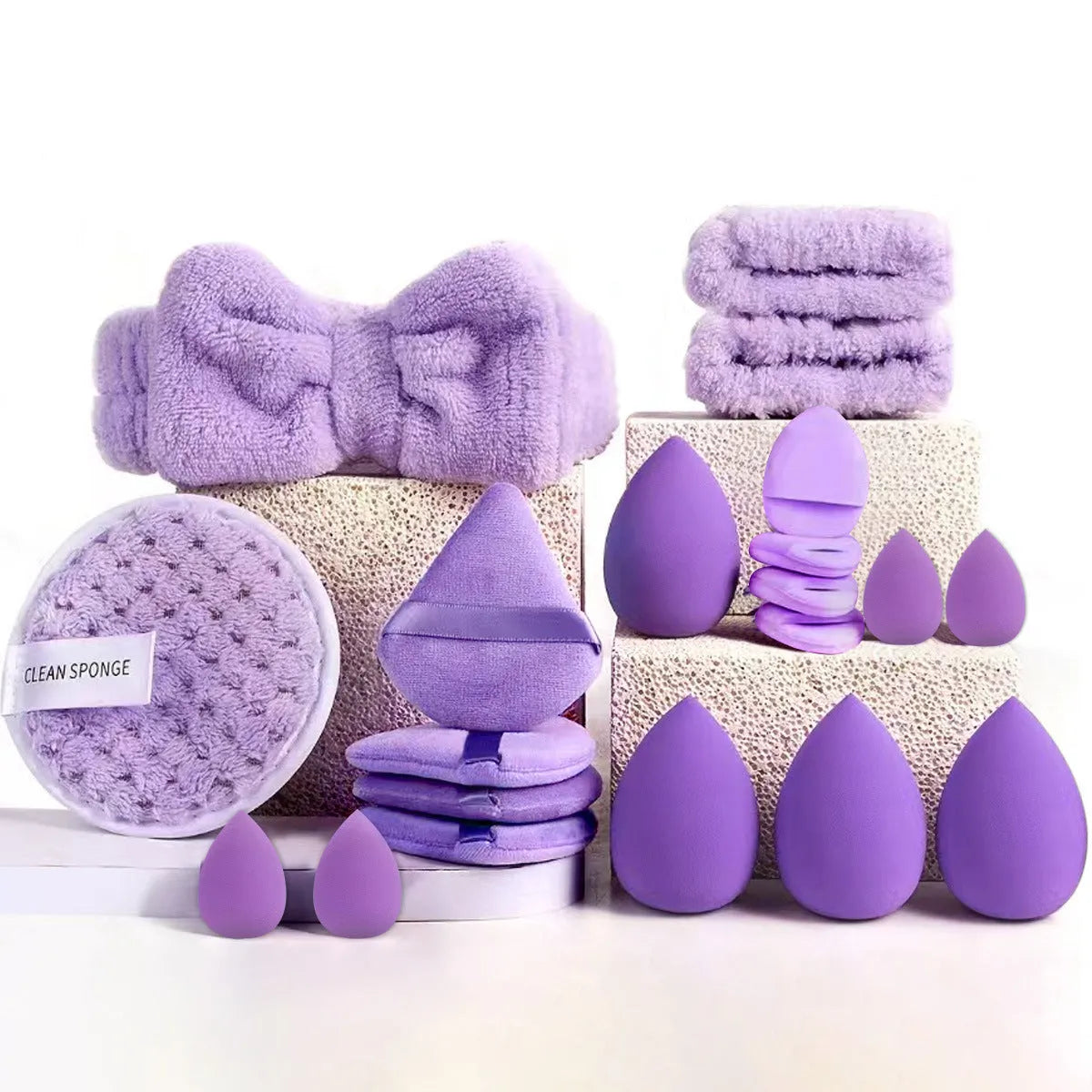 40-piece hydrophilic non-latex makeup sponge beauty tool set in brown pink purple colour options