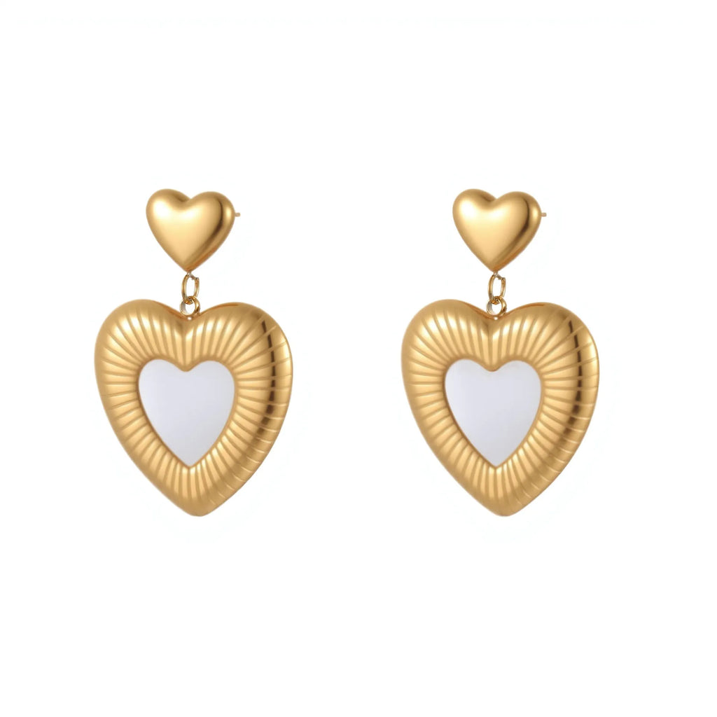 Gold electroplated stainless steel heart fritillary earrings with romantic design for women