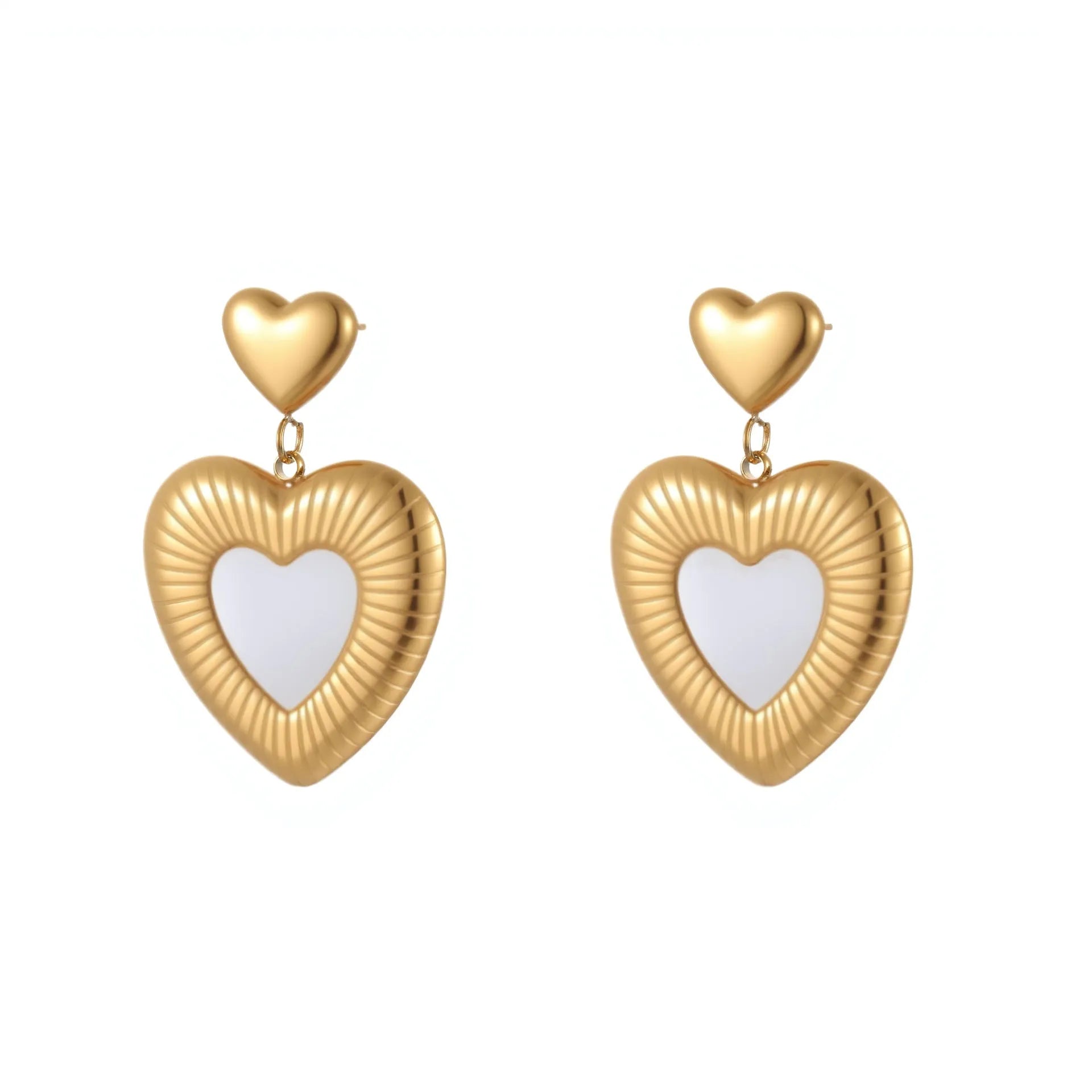 Gold electroplated stainless steel heart fritillary earrings with romantic design for women