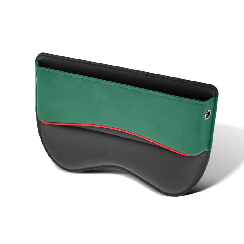 Leather car seat storage box in choice of black, brown, beige, green or red suede colour