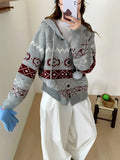 Women's loose fit geometric pattern brocade sweater coat in beige, free size.