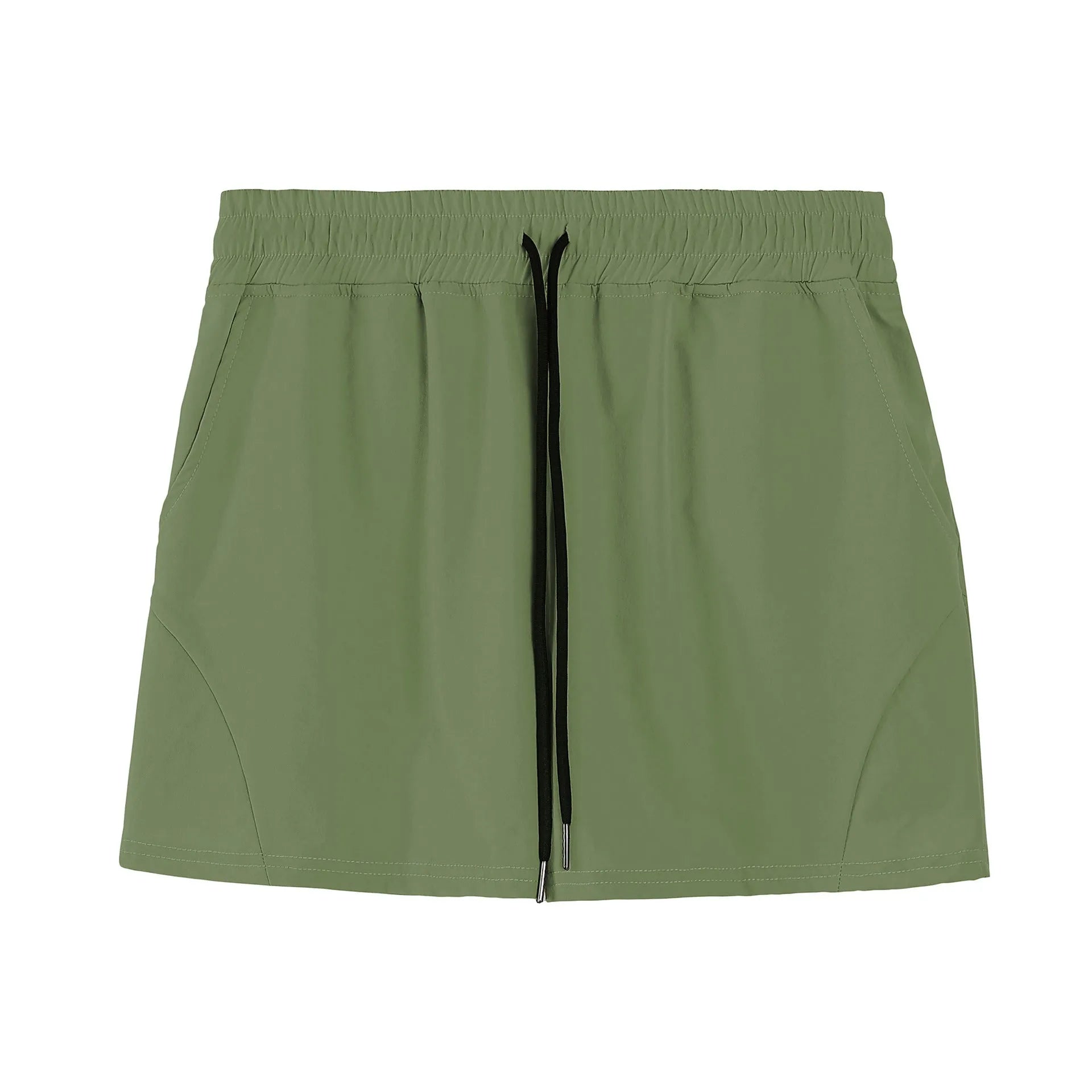 Men's thin grey polyester basketball shorts with elastic waistband on a plain background.