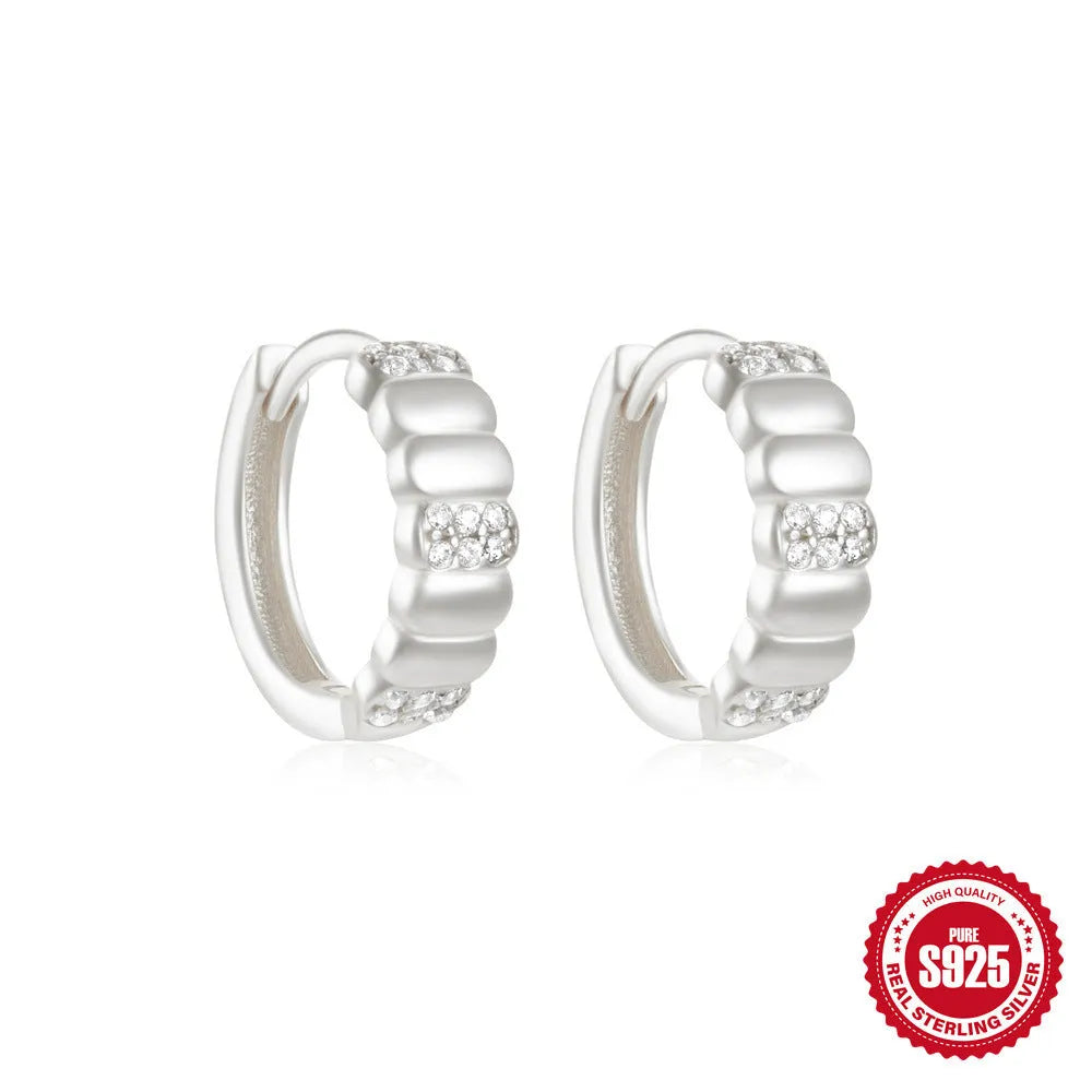 Sterling silver geometric stud earrings with small round diamond accent in gold or silver finish