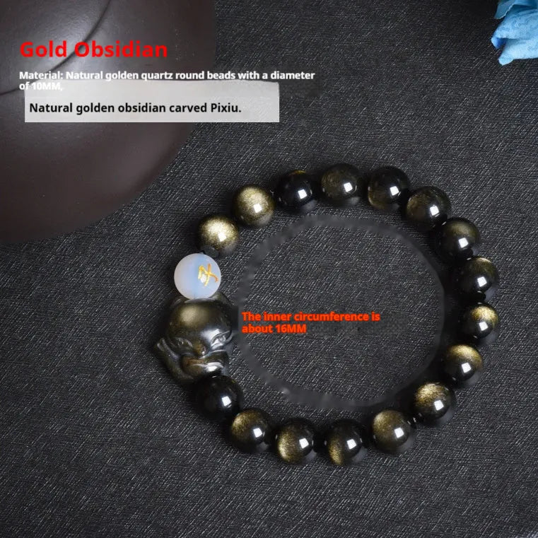 Natural obsidian zodiac bracelet with 10mm beads in gold, silver and black stone variations