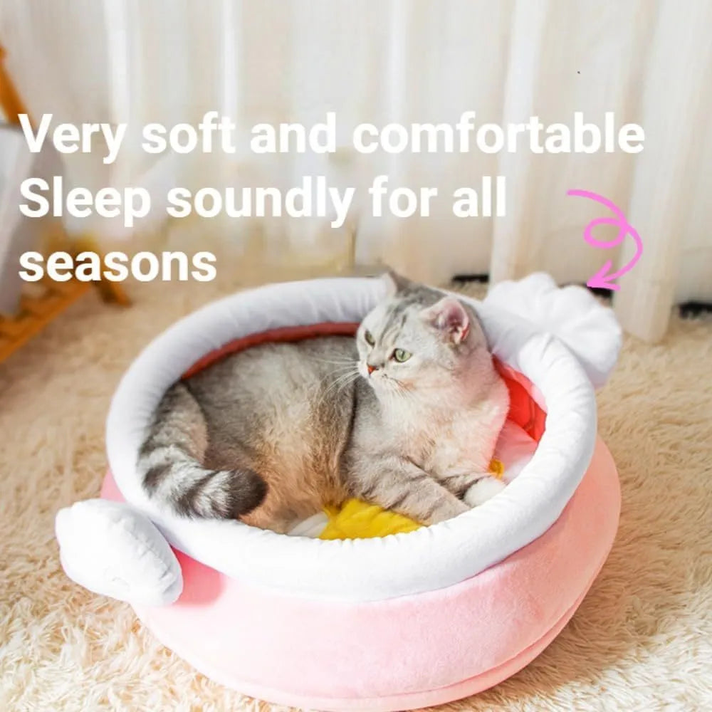 Honey pot shaped cat sofa bed with removable cushion in pink or yellow colours