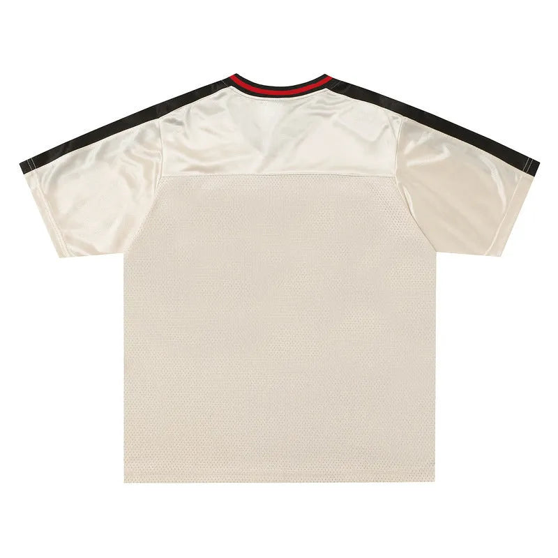 Apricot sports V-neck couple tops with drop-shoulder sleeves and loose fit design