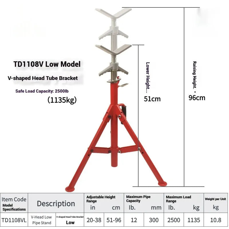 Industrial steel pipe bracket with V-shaped head design showing short and high configurations