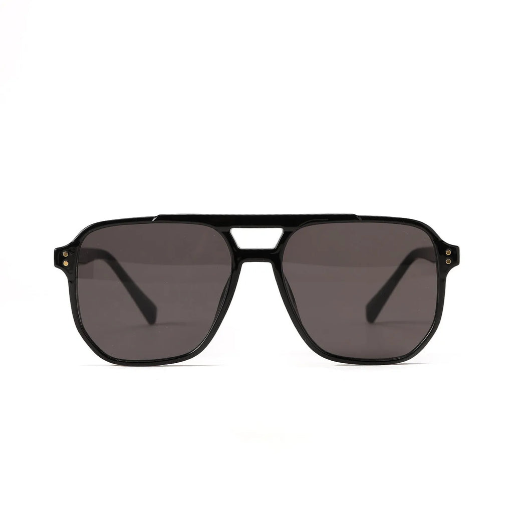 Women's black frame pink lens sunglasses with double square beam design and UV400 protection.