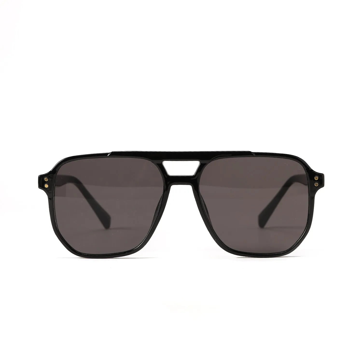 Women's black frame pink lens sunglasses with double square beam design and UV400 protection.