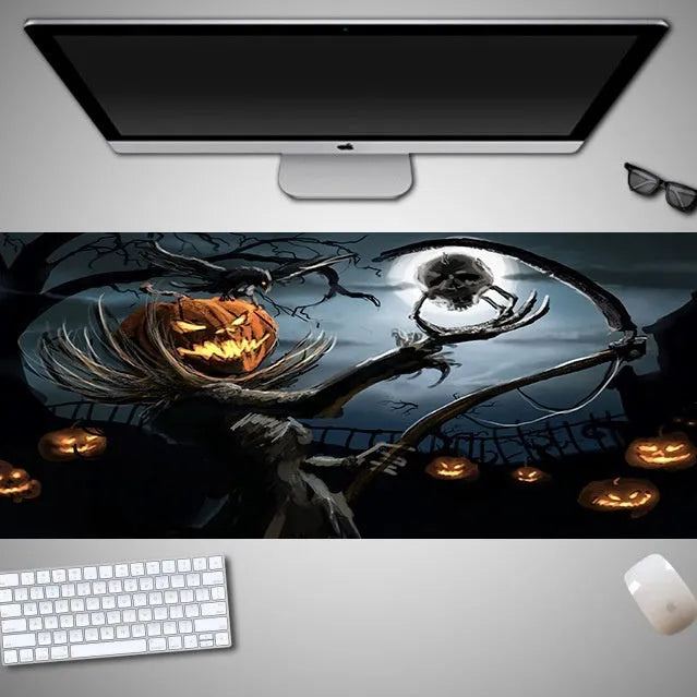 Oversized Halloween-themed mouse pad with graphic design on non-slip rubber cloth surface