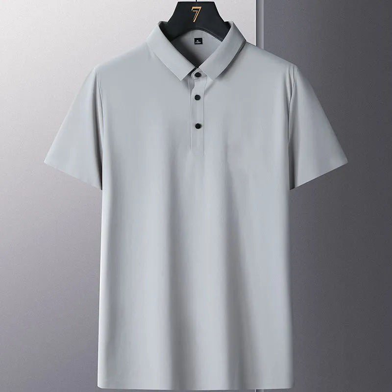 Men's non-ironing solid colour short sleeve business casual top in nylon fabric