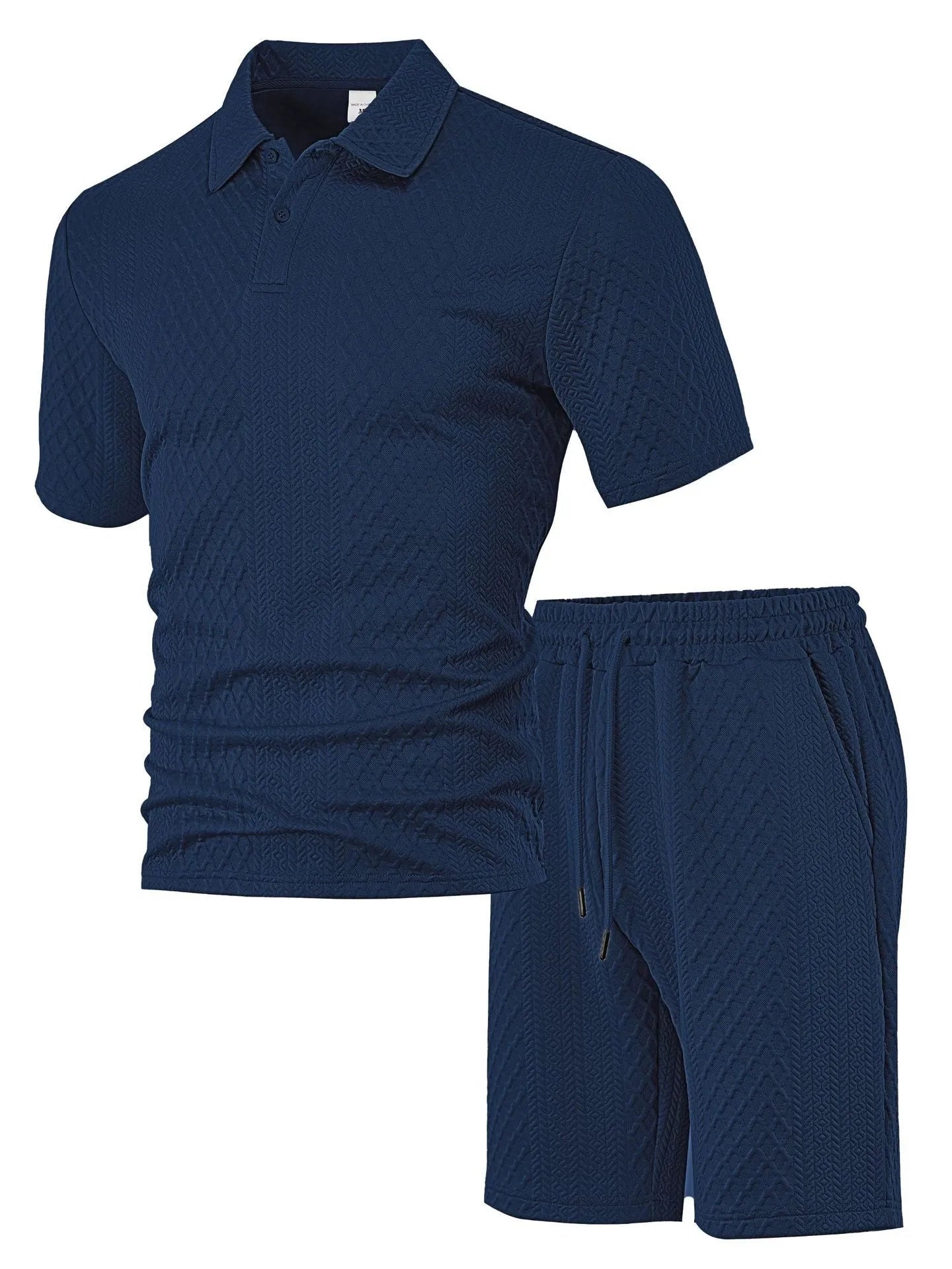 Men's figured cloth short sleeve suit with polo shirt and matching trousers in sports leisure style