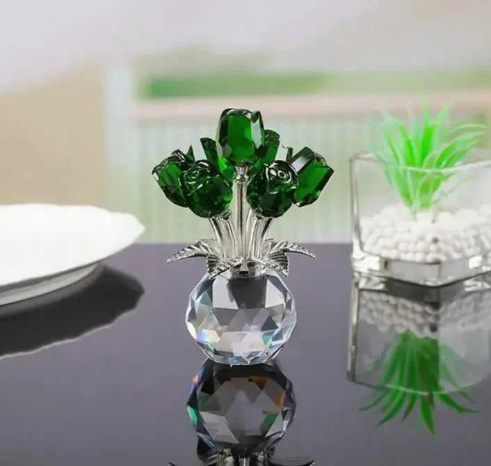 K9 crystal glass artificial rose decoration in geometric Chinese style, showing colour options.
