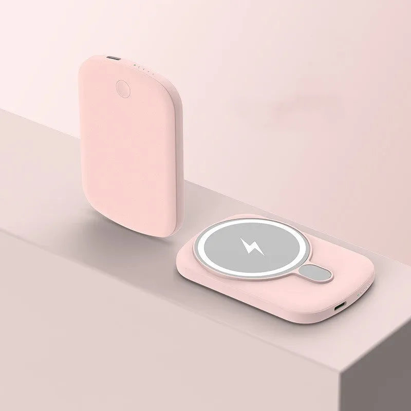MagSafe magnetic wireless power bank in black, pink, white, or purple with creative design plastic shell.