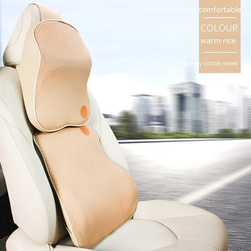 Memory foam automotive headrest pillow and lumbar support pillow set in various colour options