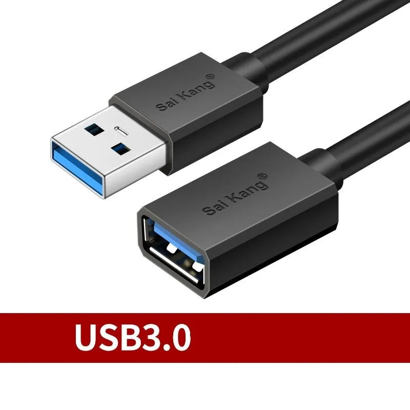 Black USB male to female extension cable showing connector details, available in various lengths.