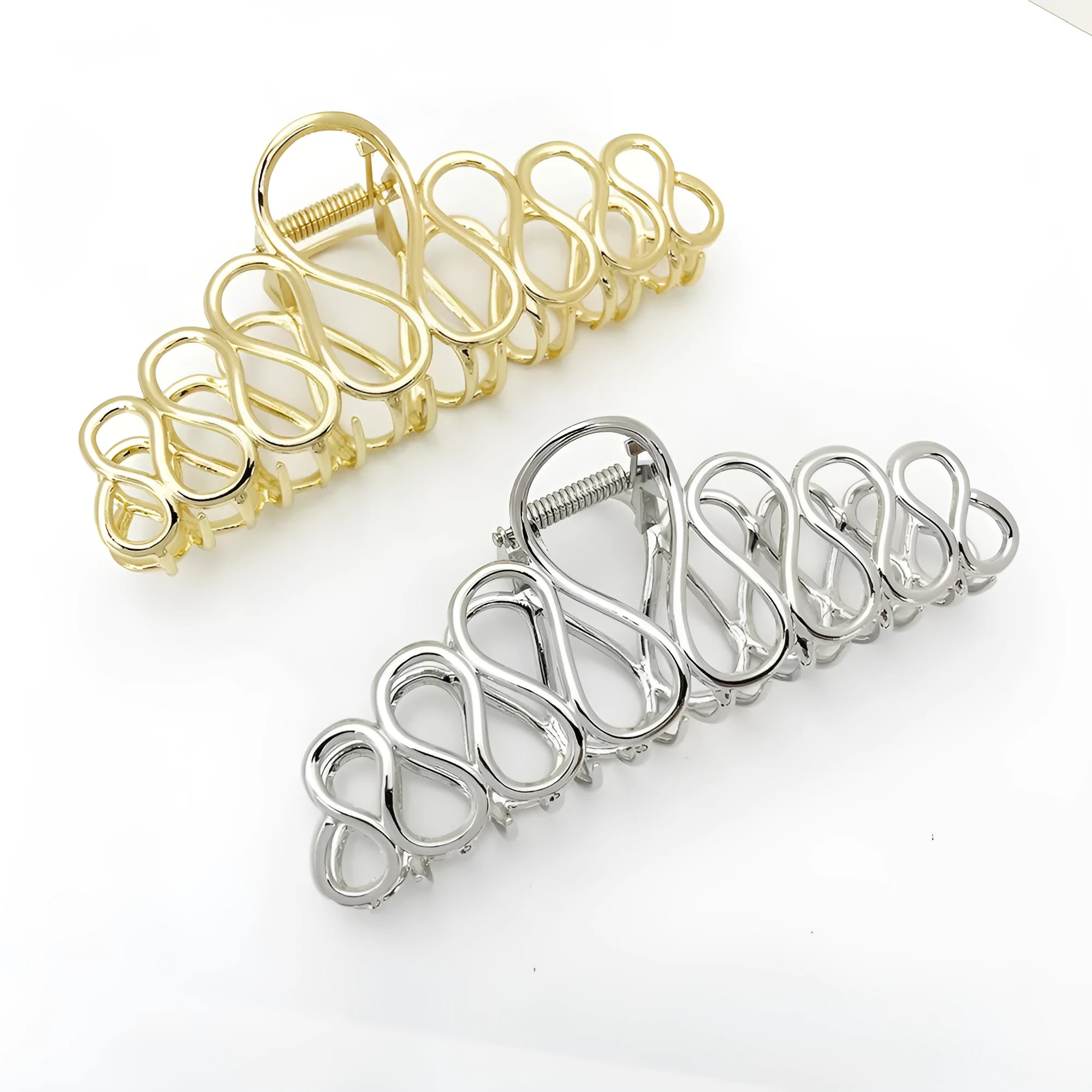 Minimalist large hair clip with tassel details in gold or silver electroplated finish for thick hair updos