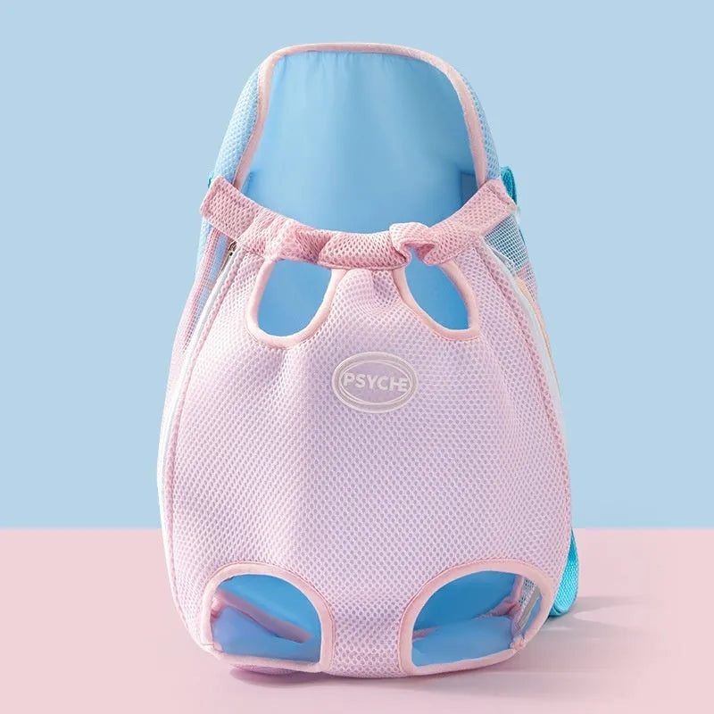Cartoon animal pet chest bag in soft canvas with ribbon trim, available in four sizes and colour patterns