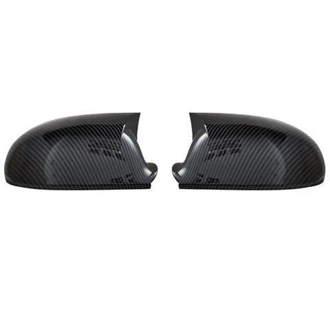 Volkswagen Sagitar exterior mirror housing shells in horn bright black plastic, pair shown