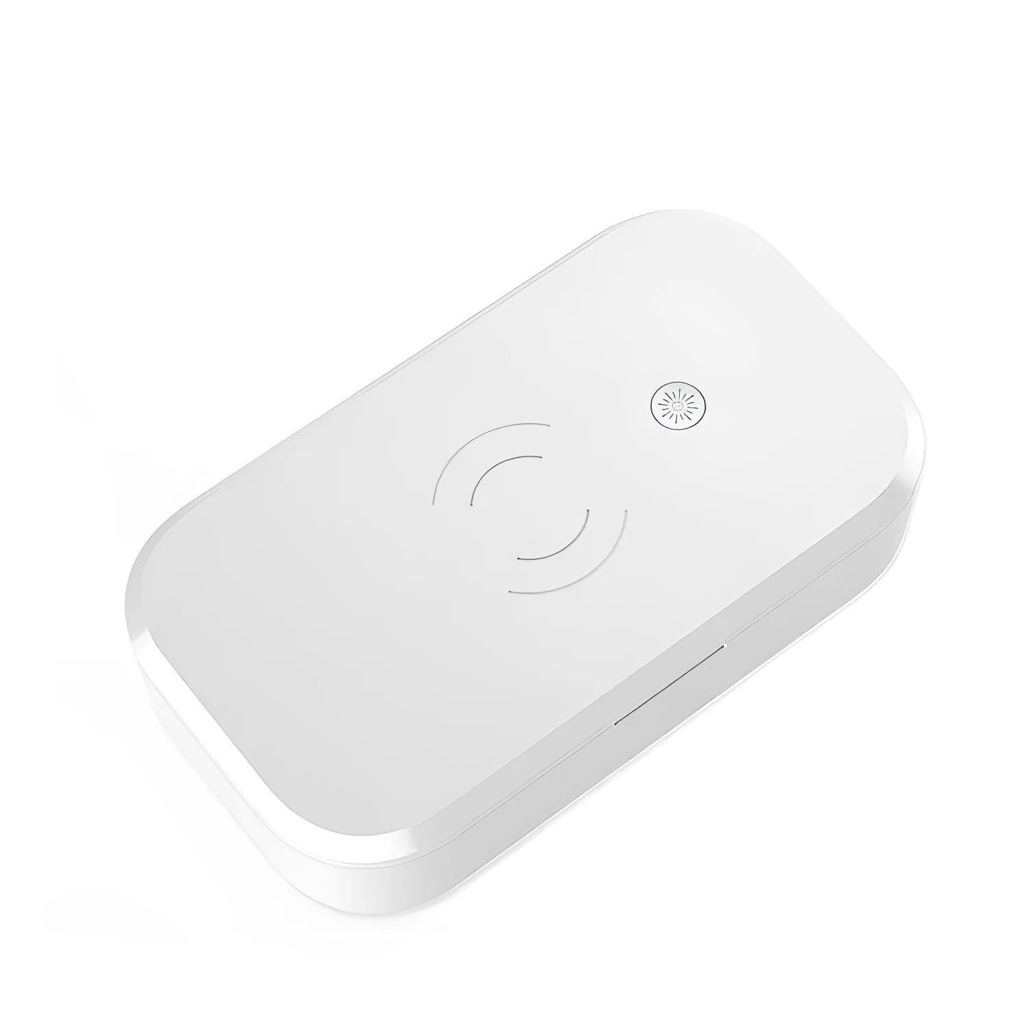 White ultraviolet disinfection box with wireless charging for mobile phones and beauty tools.