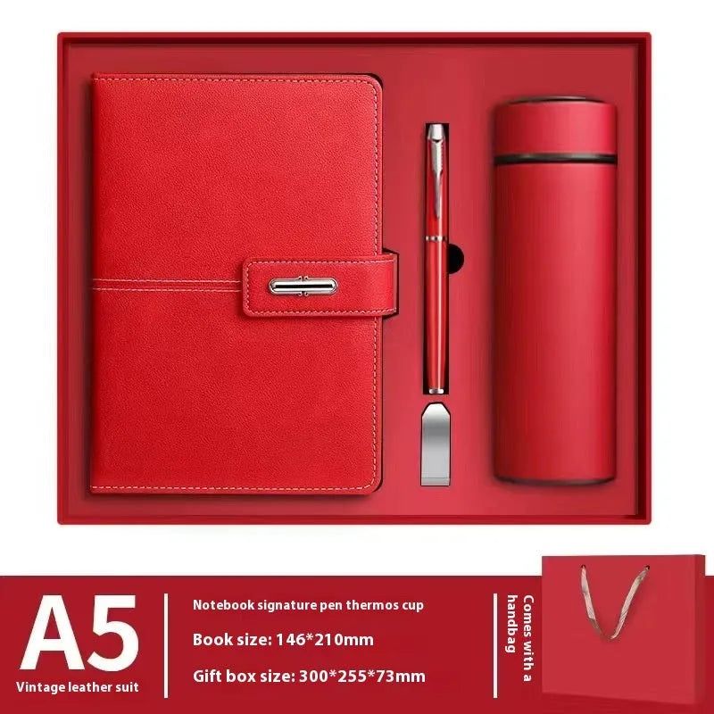 A5 PU leather notebook with wood-free paper in multiple colour options including black, red, green, blue and orange